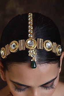 Gold Finish Kundan Polki Mathapatti