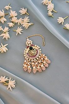 Gold Finish Kundan Polki & Pearls Maang Tikka