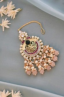 Gold Finish Kundan Polki & Pearls Maang Tikka