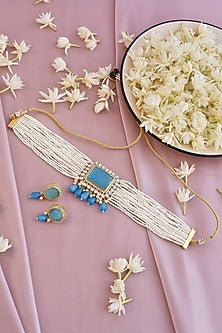 Gold Finish Kundan Polki Choker Necklace Set