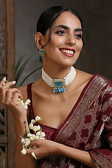 Gold Finish Kundan Polki Choker Necklace Set