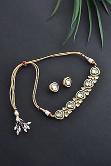Gold Finish Kundan Polki Necklace Set