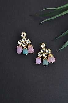 Gold Finish Earrings In Mixed Metal