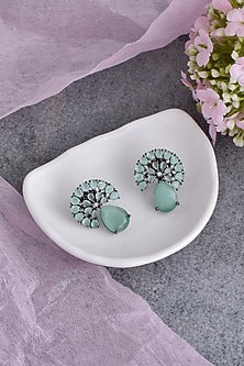 Black Rhodium Finish Green Synthetic Stone & Zirconia Dangler Earrings