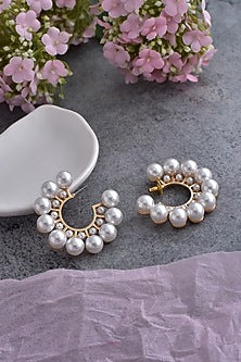 Gold Finish Pearl Hoop Earrings
