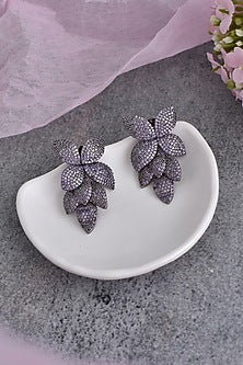 Black Rhodium Finish Purple Synthetic Stone & Zirconia Dangler Earrings