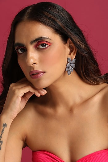Black Rhodium Finish Purple Synthetic Stone & Zirconia Dangler Earrings