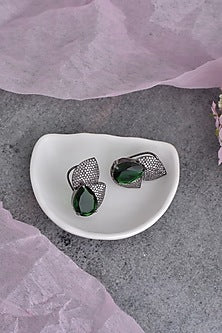 Black Rhodium Finish Synthetic Stone & Zirconia Dangler Earrings