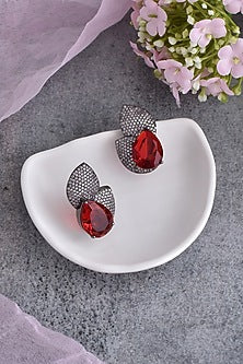 Black Rhodium Finish Synthetic Stone & Zirconia Dangler Earrings