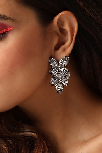 Black Rhodium Finish Synthetic Stone & Zirconia Dangler Earrings