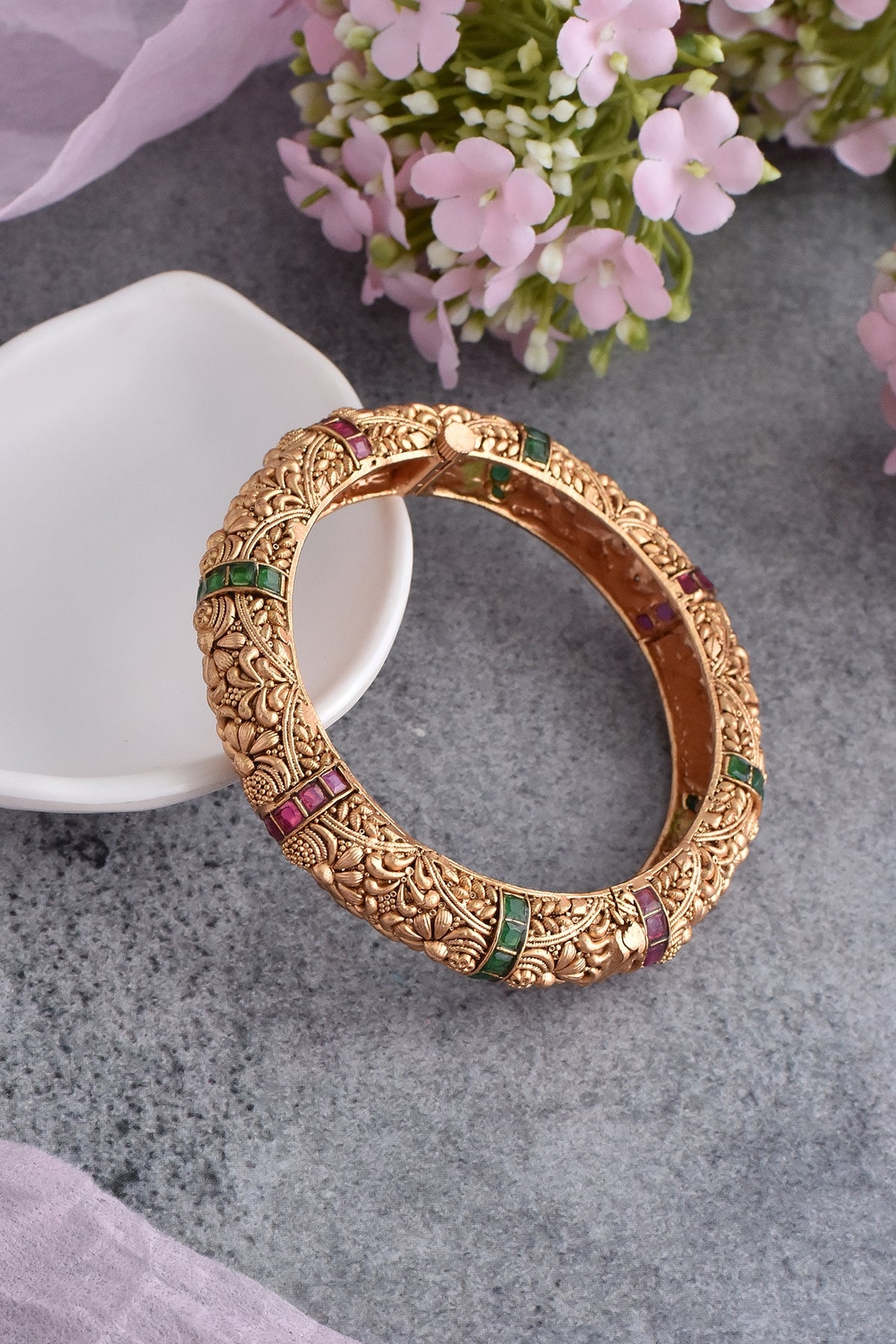 Gold Finish Multi-Colored Synthetic Stone Kada