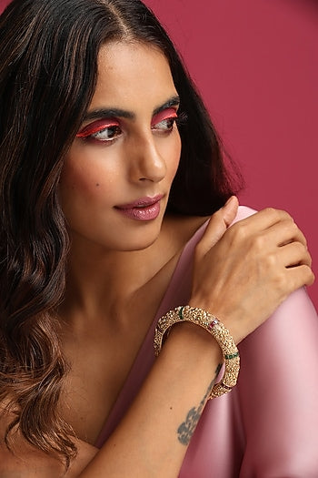 Gold Finish Multi-Colored Synthetic Stone Kada