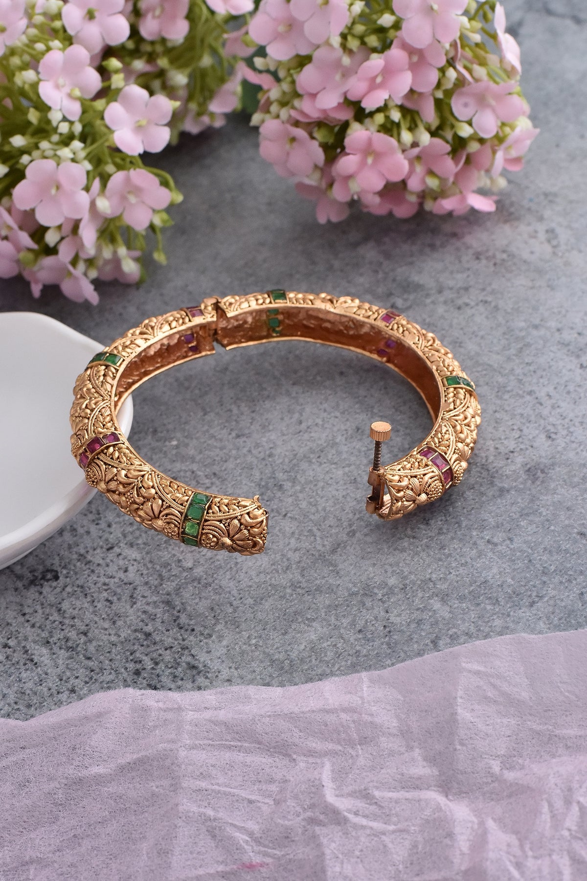 Gold Finish Multi-Colored Synthetic Stone Kada