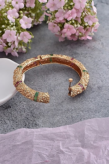 Gold Finish Multi-Colored Synthetic Stone Kada
