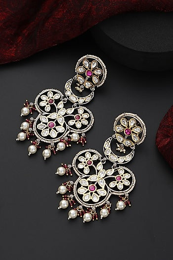 Two-Tone Finish Red Kundan Polki Handmade Dangler Earrings