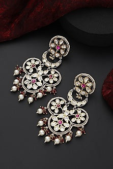 Two-Tone Finish Red Kundan Polki Handmade Dangler Earrings
