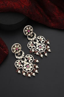 Two-Tone Finish Red Kundan Polki Handmade Dangler Earrings