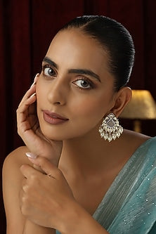 White Finish Kundan Polki & Pearl Handmade Stud Earrings