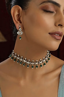 Gold Finish Green Kundan Polki Handmade Choker Necklace Set