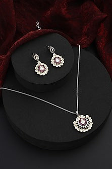 White Finish Red Kundan Polki Handmade Long Necklace Set
