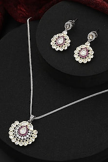 White Finish Red Kundan Polki Handmade Long Necklace Set