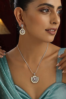 White Finish Red Kundan Polki Handmade Long Necklace Set