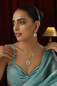 White Finish Red Kundan Polki Handmade Long Necklace Set