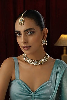 Gold Finish Multi-Colored Kundan Polki Handmade Choker Necklace Set