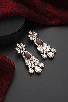 Rose Gold Finish Red Kundan Polki Handmade Dangler Earrings
