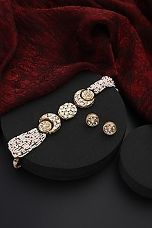 Gold Finish Kundan Polki Handmade Choker Necklace Set