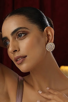 Rose Gold Finish Kundan Polki Handmade Stud Earrings