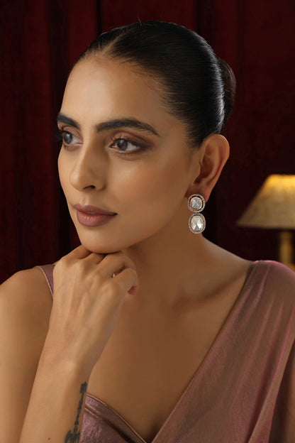Rose Gold Finish Kundan Polki Handmade Stud Earrings