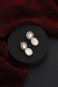 Rose Gold Finish Kundan Polki Handmade Stud Earrings