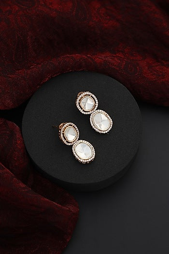 Rose Gold Finish Kundan Polki Handmade Stud Earrings