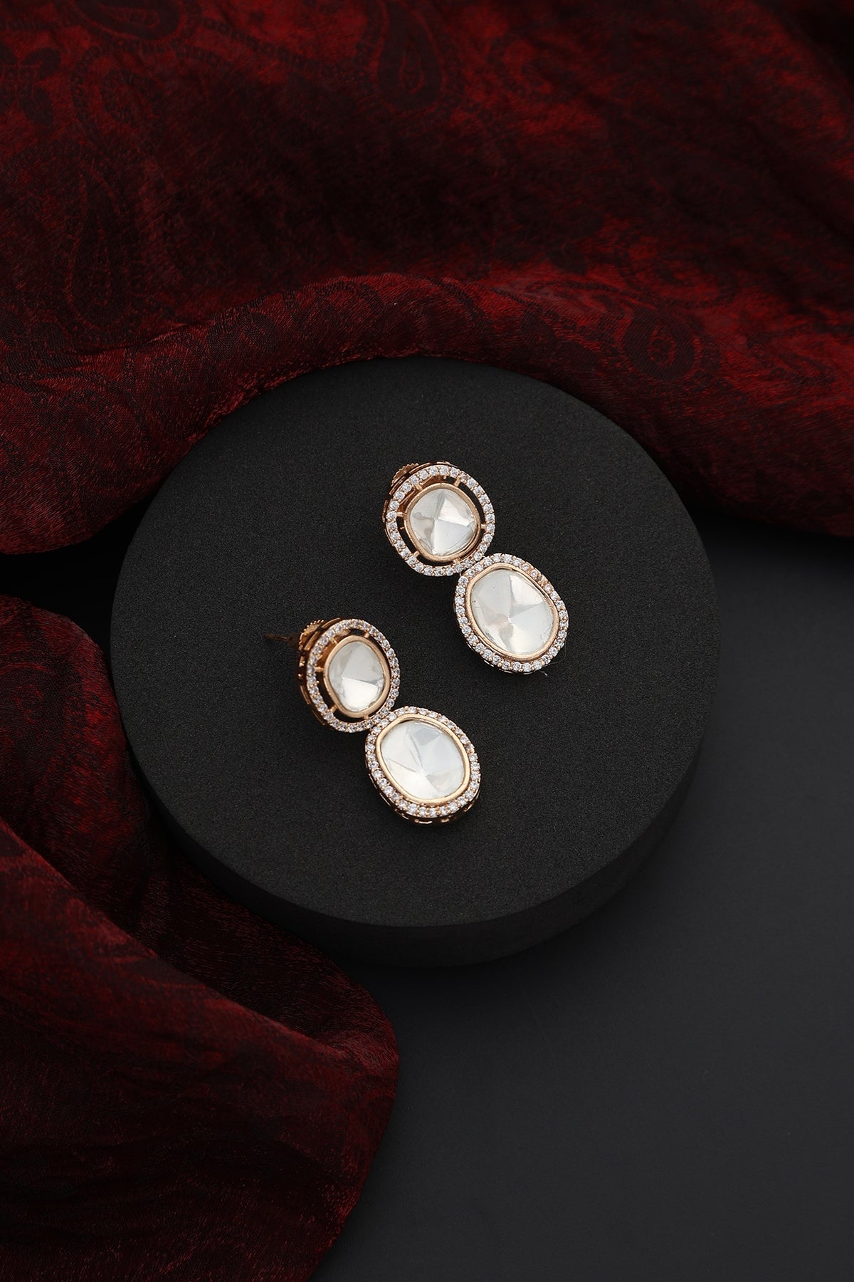 Rose Gold Finish Kundan Polki Handmade Stud Earrings