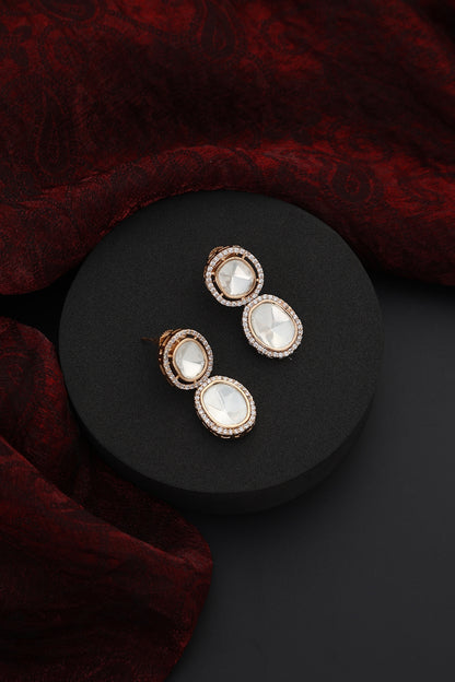 Rose Gold Finish Kundan Polki Handmade Stud Earrings