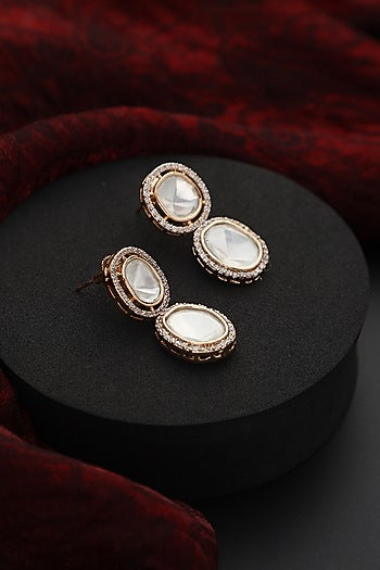 Rose Gold Finish Kundan Polki Handmade Stud Earrings