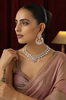 Rose Gold Finish Pink Kundan Polki Handmade Necklace Set
