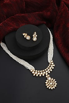 Gold Finish Kundan Polki Handmade Long Necklace Set