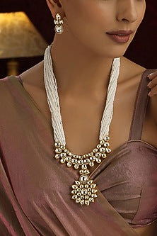 Gold Finish Kundan Polki Handmade Long Necklace Set
