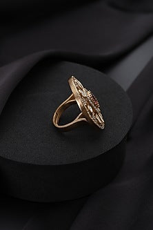 Gold Finish Red Kundan Polki Adjustable Ring