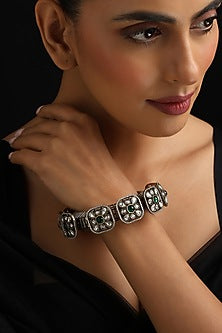 Gold Finish Green Kundan Polki Openable Kada