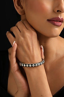 Gold Finish Green Kundan Polki Openable Kada