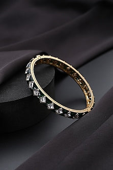 Gold Finish Green Kundan Polki Openable Kada