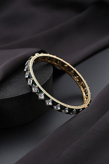 Gold Finish Green Kundan Polki Openable Kada