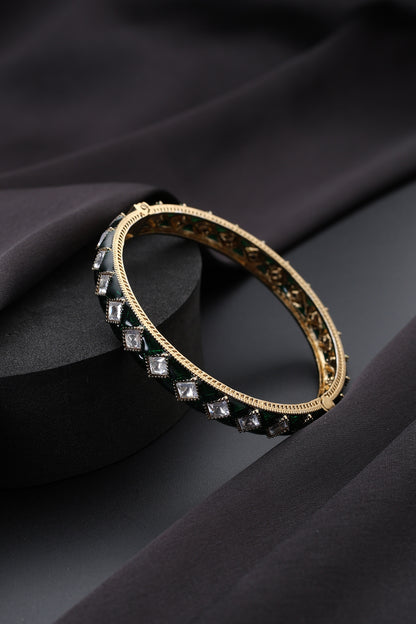 Gold Finish Green Kundan Polki Openable Kada