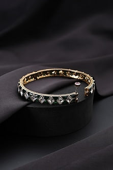 Gold Finish Green Kundan Polki Openable Kada