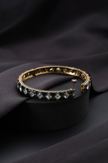 Gold Finish Green Kundan Polki Openable Kada