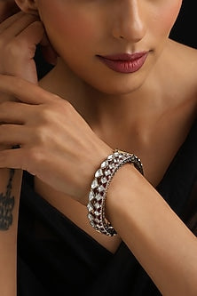 Gold Finish Red Kundan Polki Openable Kada