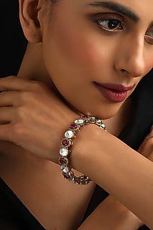 Gold Finish Red Kundan Polki Openable Kada